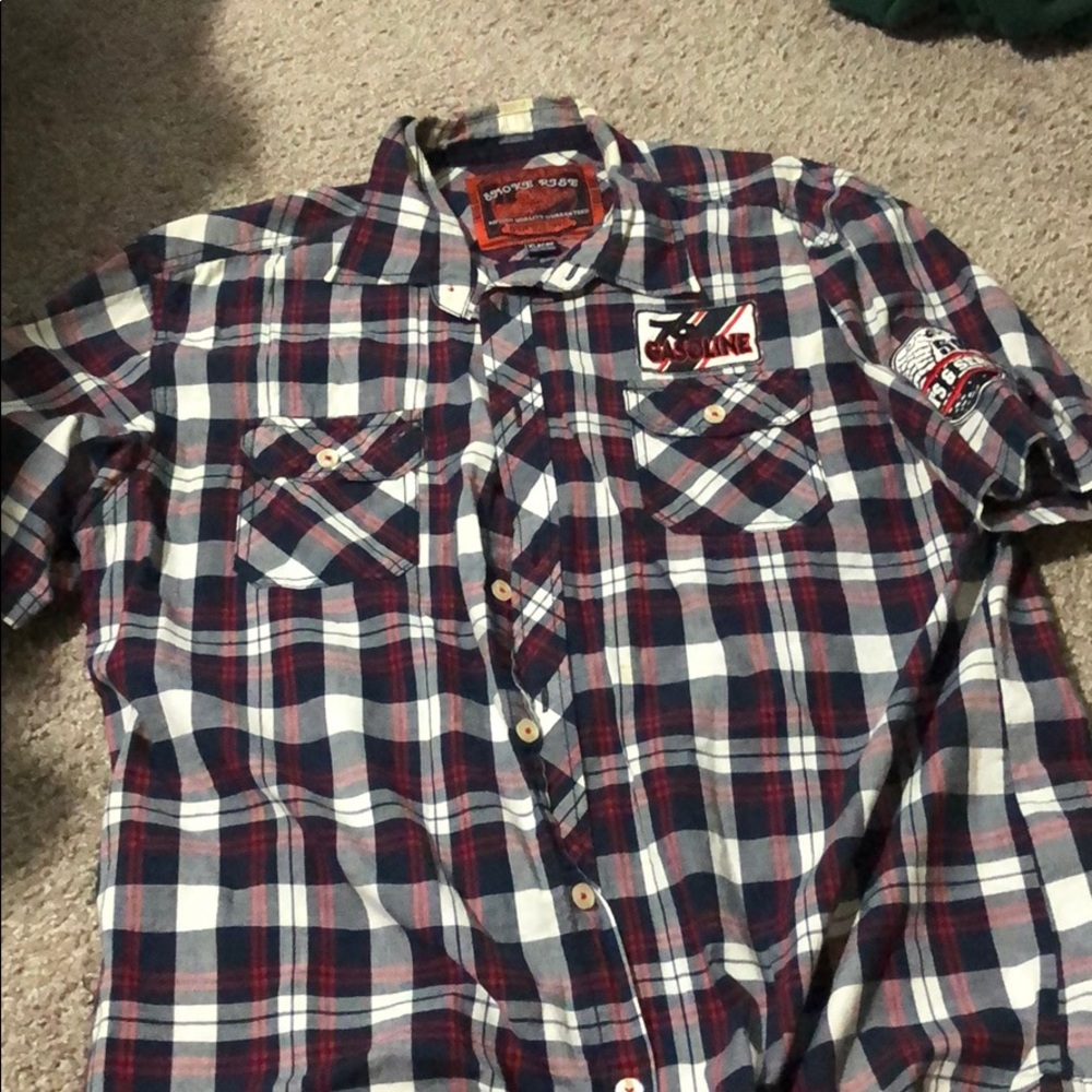 Smoke Rise blue white & red plaid button down